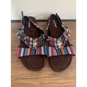 Fringe Sandals Suede Leather Minnetonka Baz Size 13 Brown Tribal Stripe Kilty